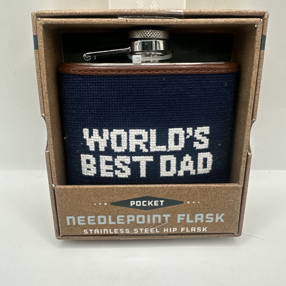 NEW The Kraftsman Co. World's Best Dad Needlepoint Stainless Stl Hip Flask 6 oz
